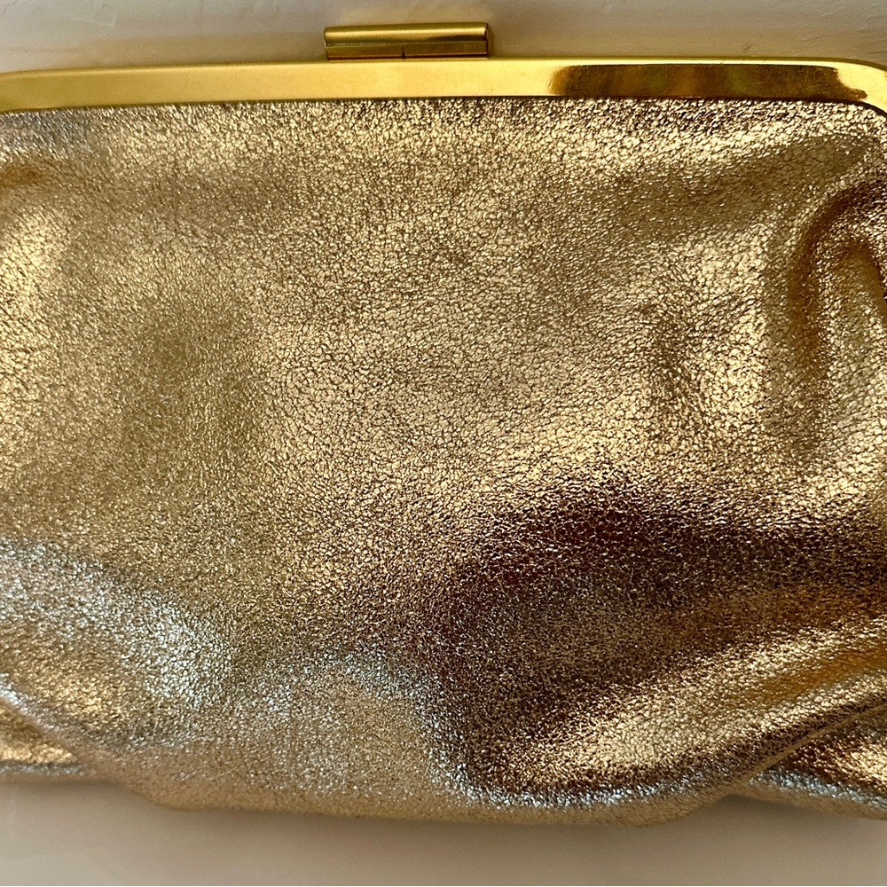 J Crew gold leather evening bag . NWOT - Picture 3 of 8